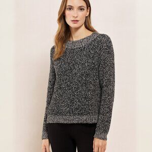 EILEEN FISHER Organic Cotton Textured Black and White Knit Ribbed Hem Sweater